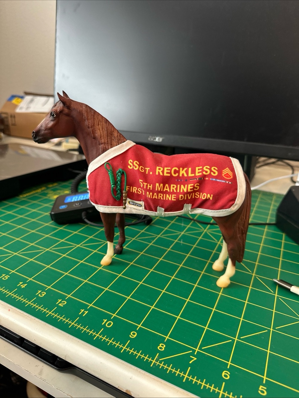Breyer Red and White Horse Blanket with Embroidered Marine Text